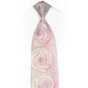 Floral On Pink Rhinestone Silk Necktie With Silver Sparkles