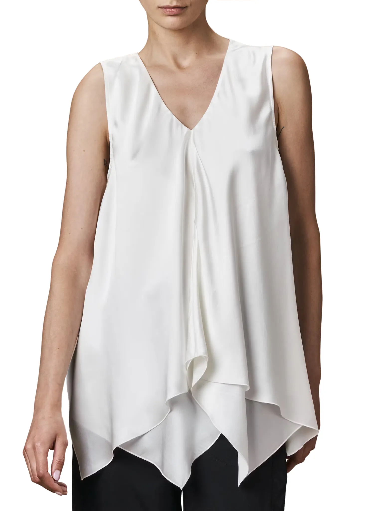 For Instance Sleeveless Ivory Silk Shirt