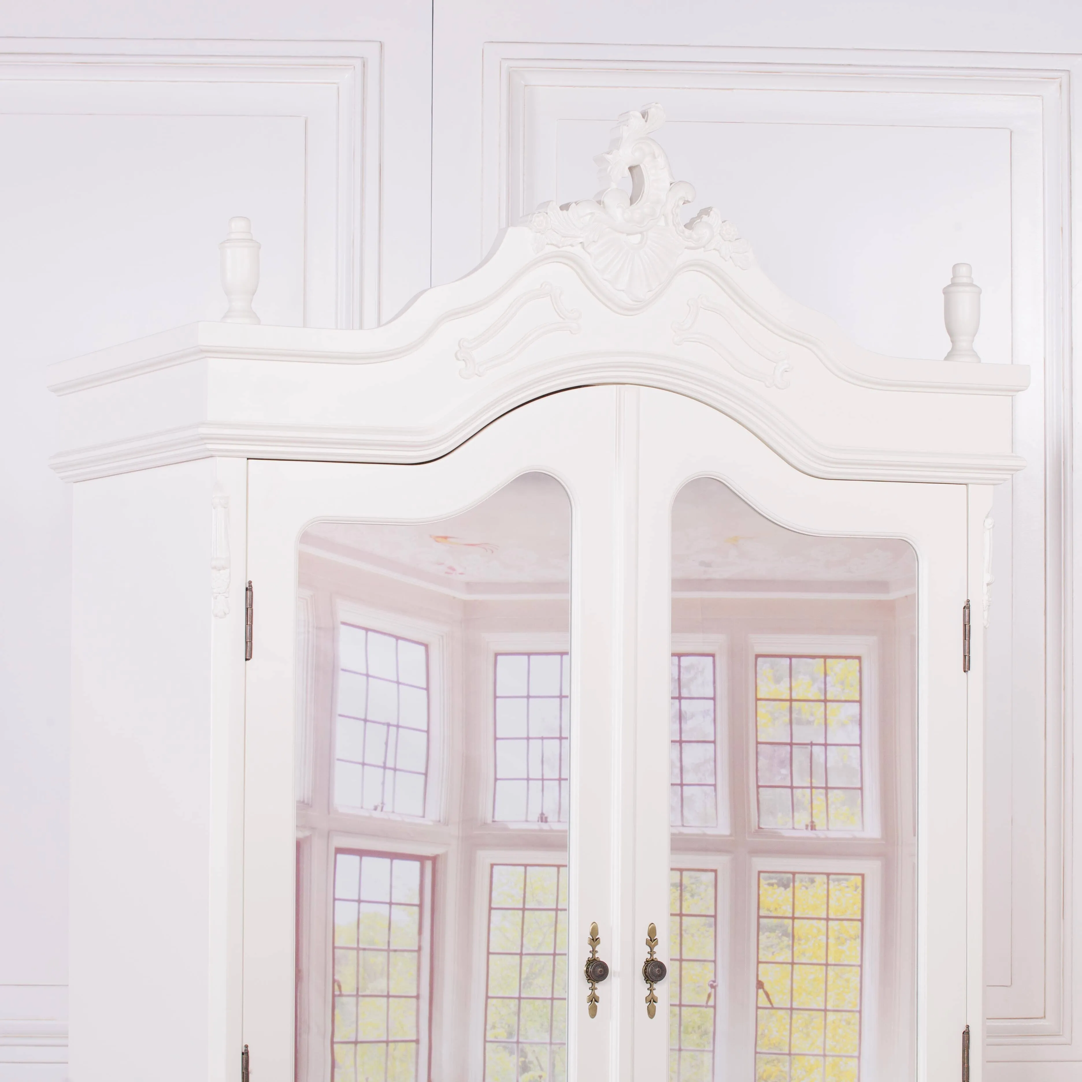 French Cream Double Full Mirrored Armoire