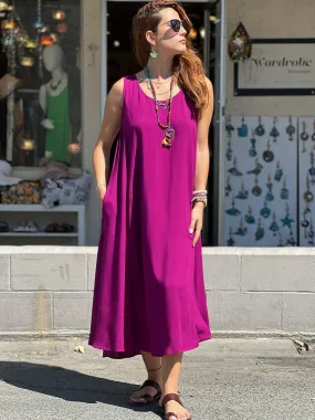 Fuchsia Pocket Detailed Viscose Dress