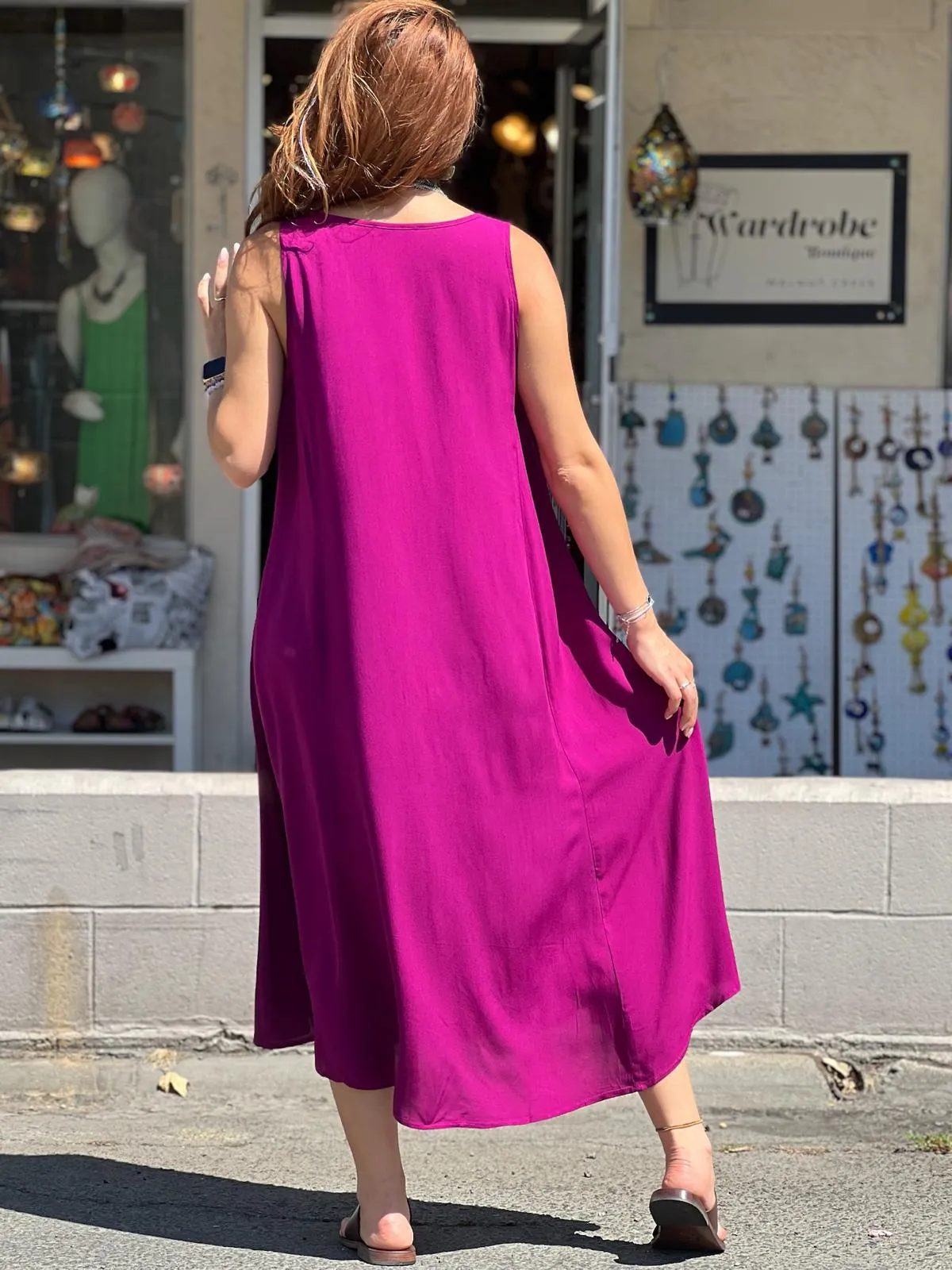 Fuchsia Pocket Detailed Viscose Dress