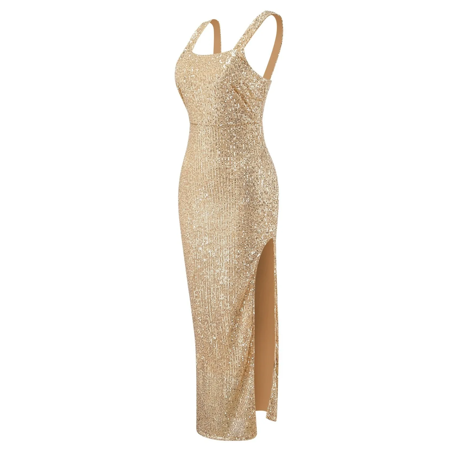 Funki Buys | Dresses | Women's Gold Sequin Evening Dress