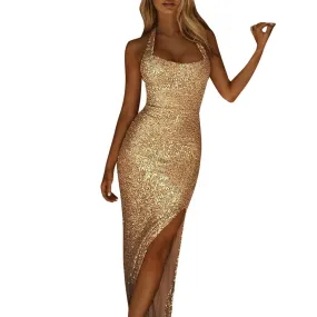 Funki Buys | Dresses | Women's Gold Sequin Evening Dress