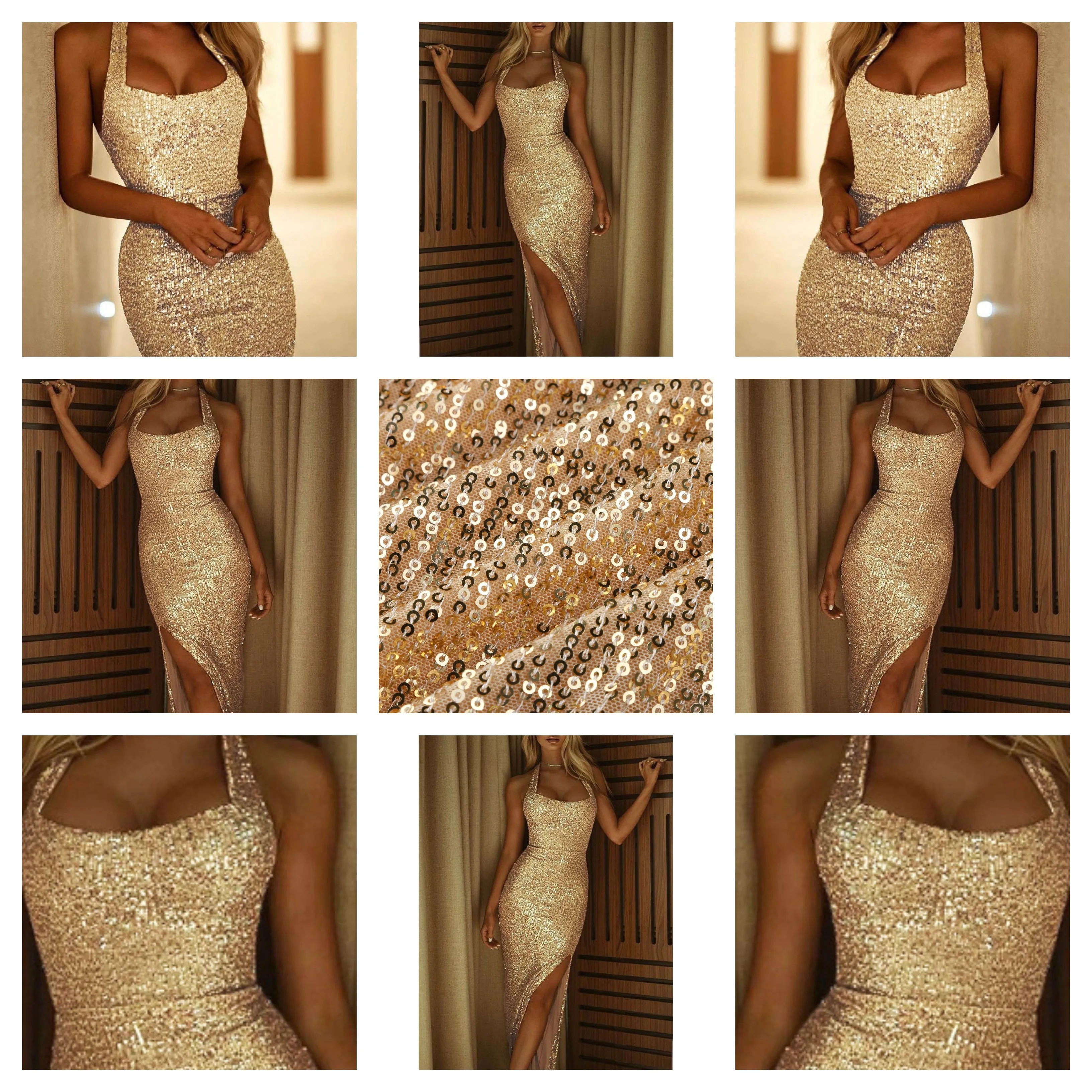 Funki Buys | Dresses | Women's Gold Sequin Evening Dress