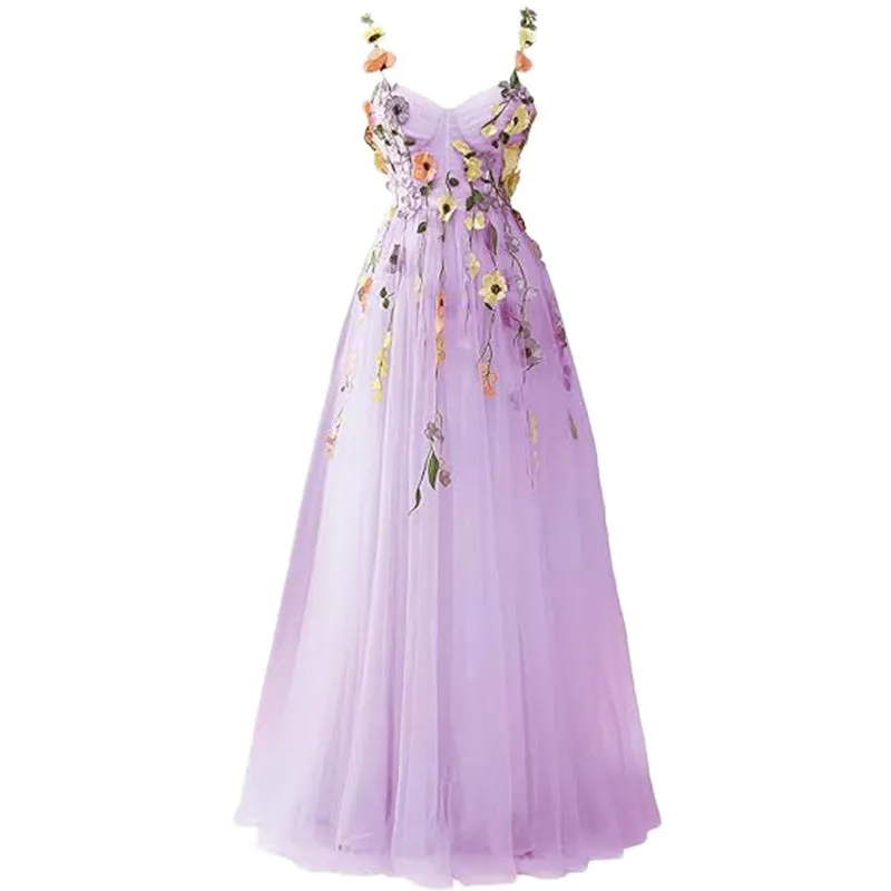 Garden Prom Dress Tulle Prom Dress with Appliques Wedding Gown Birthday Evening Dress