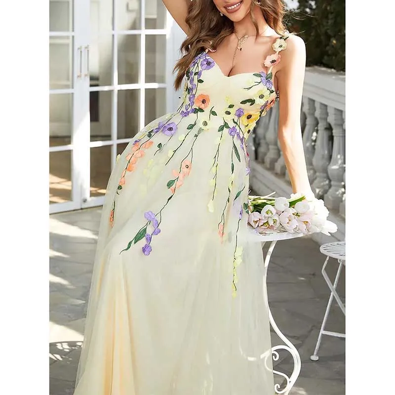 Garden Prom Dress Tulle Prom Dress with Appliques Wedding Gown Birthday Evening Dress