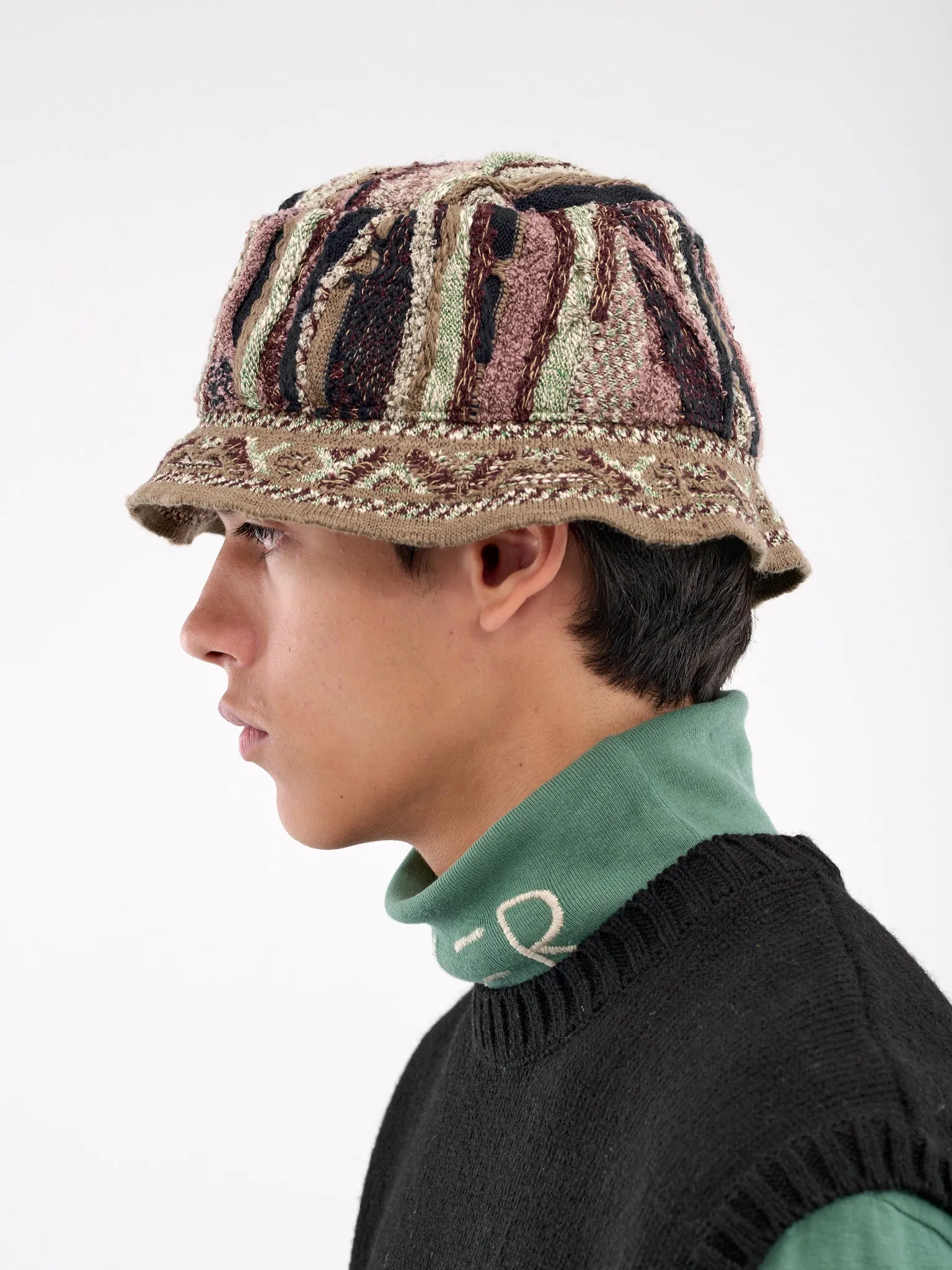 Gaudy Knit Bucket Hat (K2409XH516-GREEN-KHAKI)