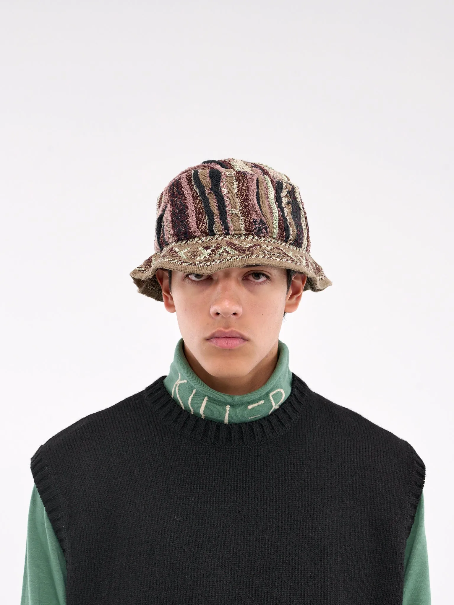 Gaudy Knit Bucket Hat (K2409XH516-GREEN-KHAKI)