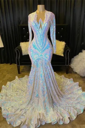 Glamorous Long Sleeves Prom Dress Mermaid Sequins On Sale