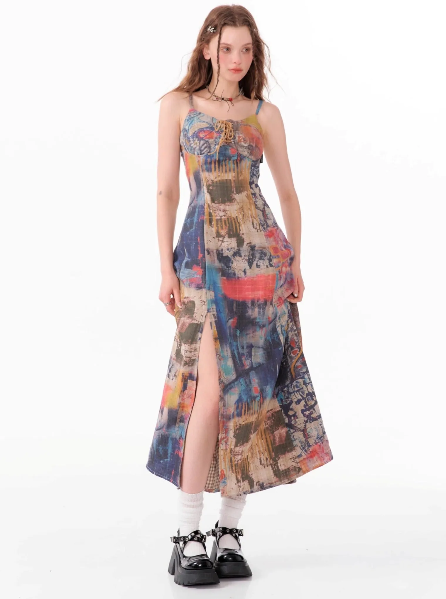 Graffiti Print Long Slip Dress