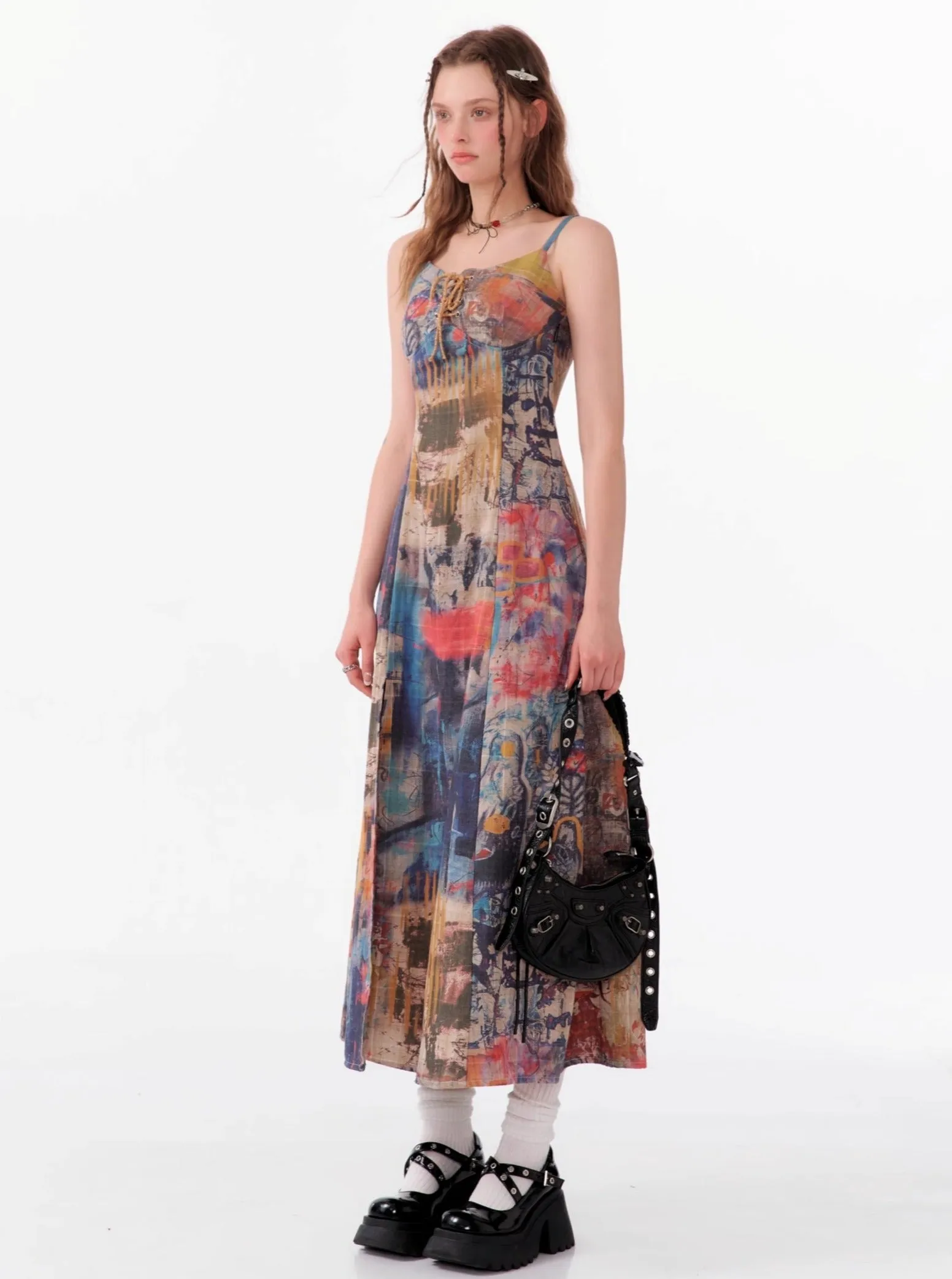 Graffiti Print Long Slip Dress