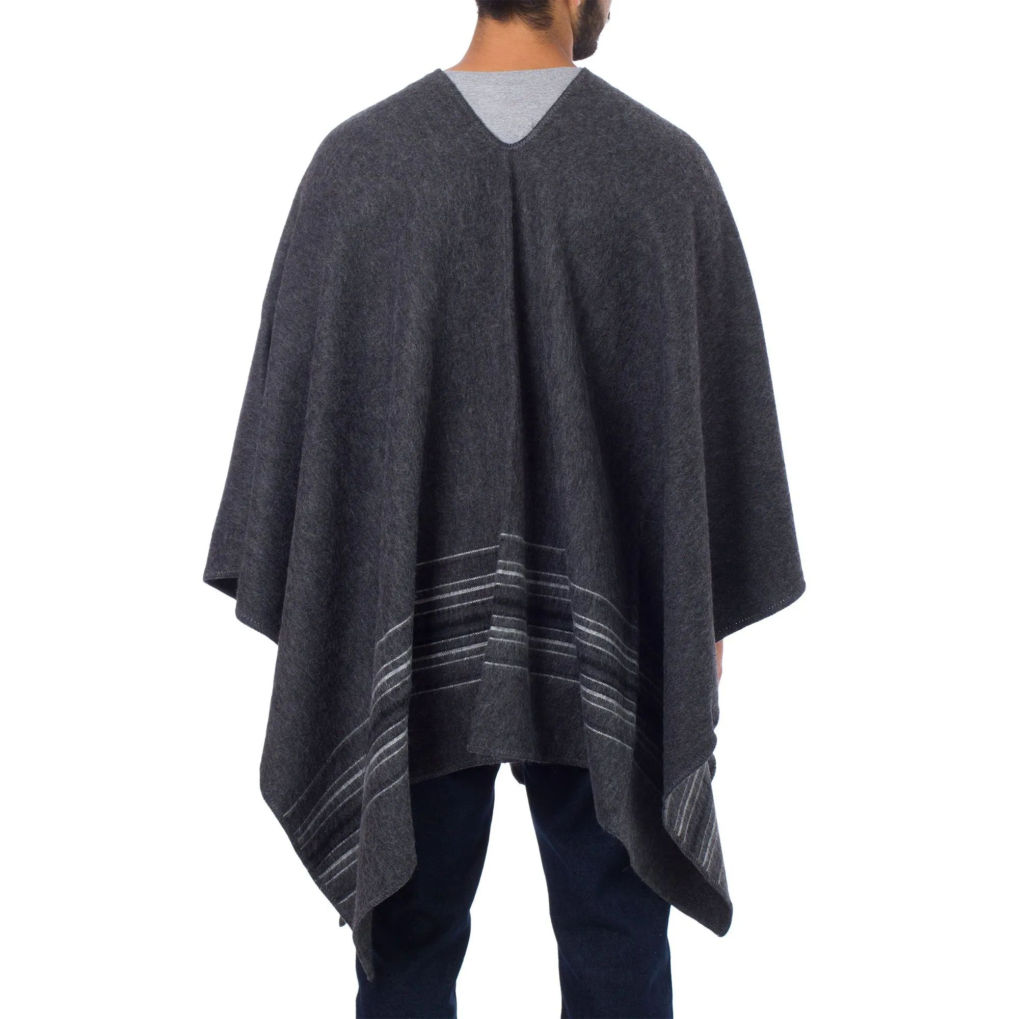 Gray Nazca Striped Men's Alpaca Poncho