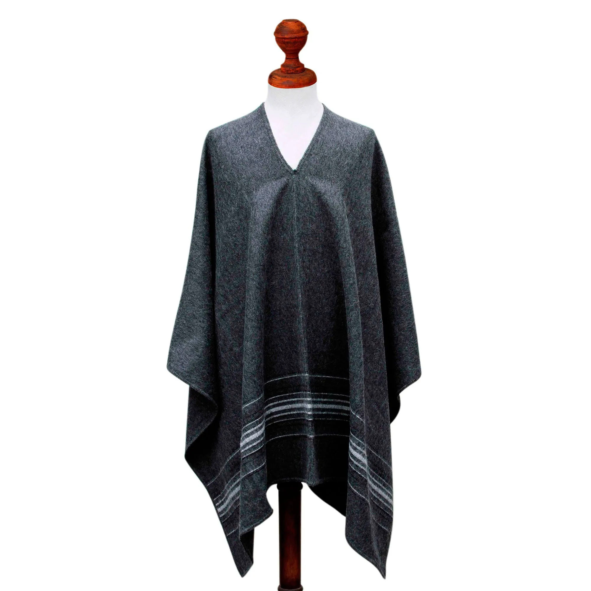 Gray Nazca Striped Men's Alpaca Poncho