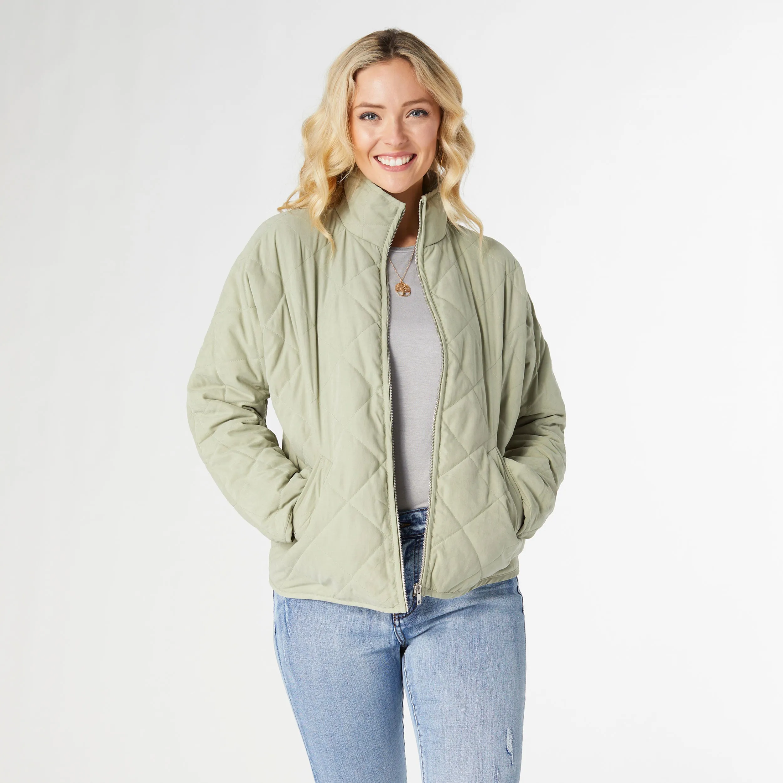 Hadley Diamond Quilted Jacket - Seafoam