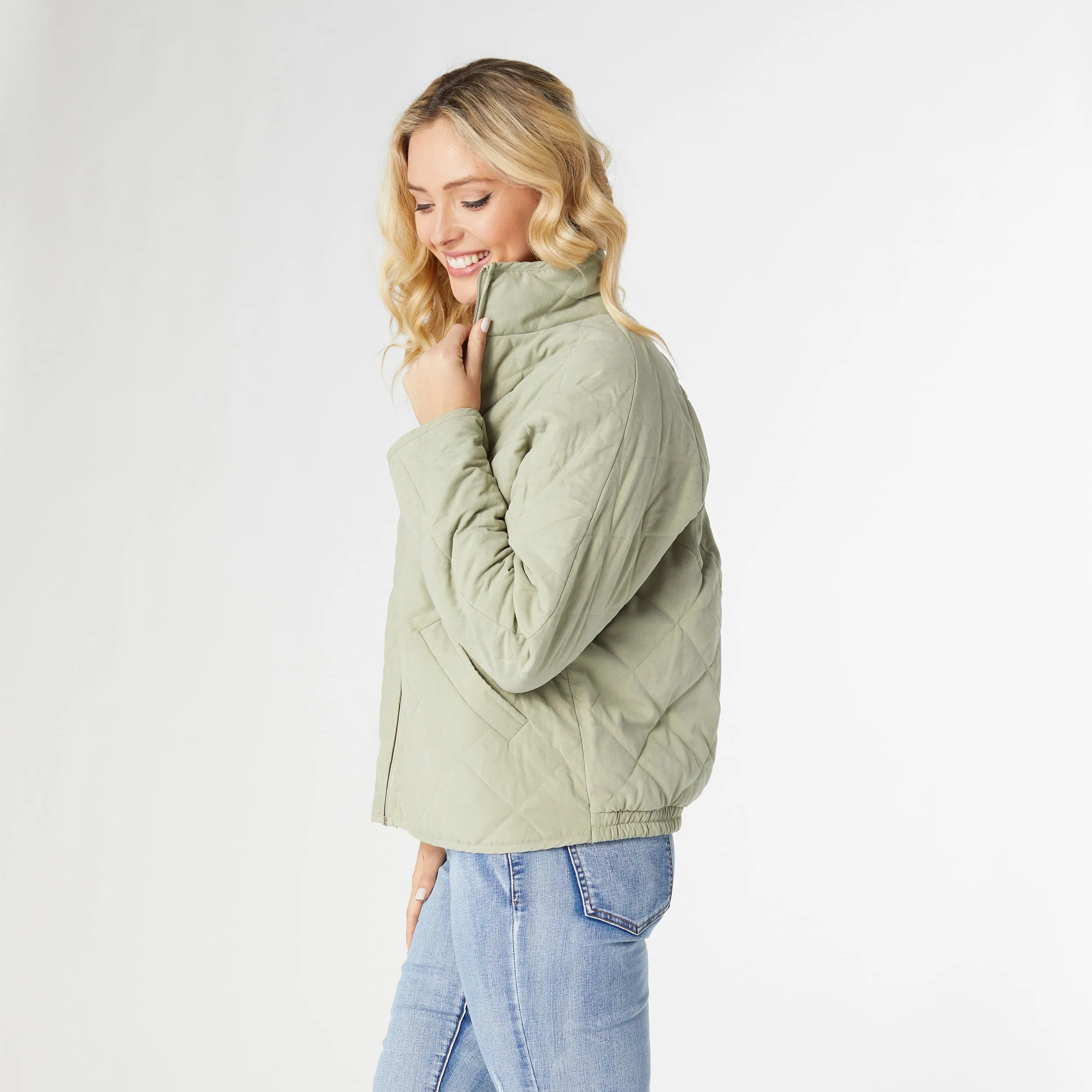 Hadley Diamond Quilted Jacket - Seafoam