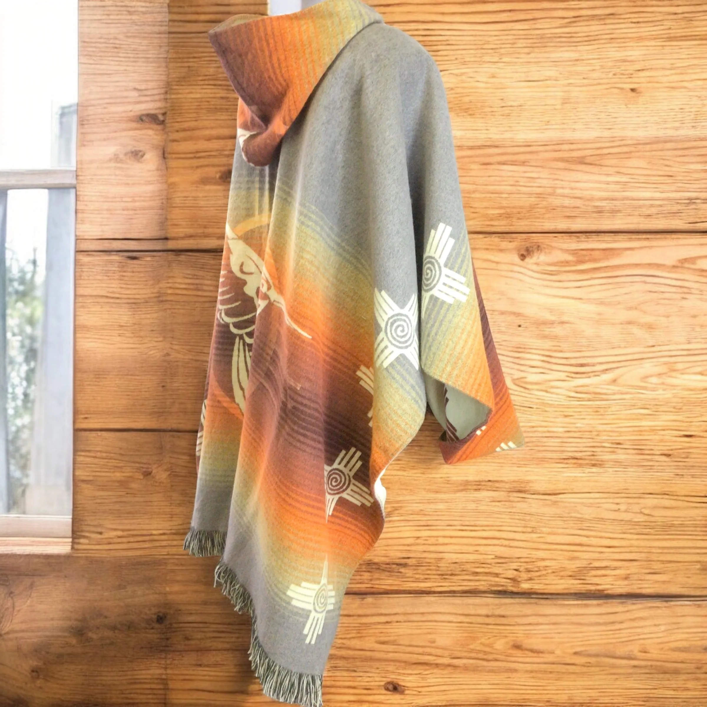 Handmade Ponchos brown and grey  ( hummingbird )