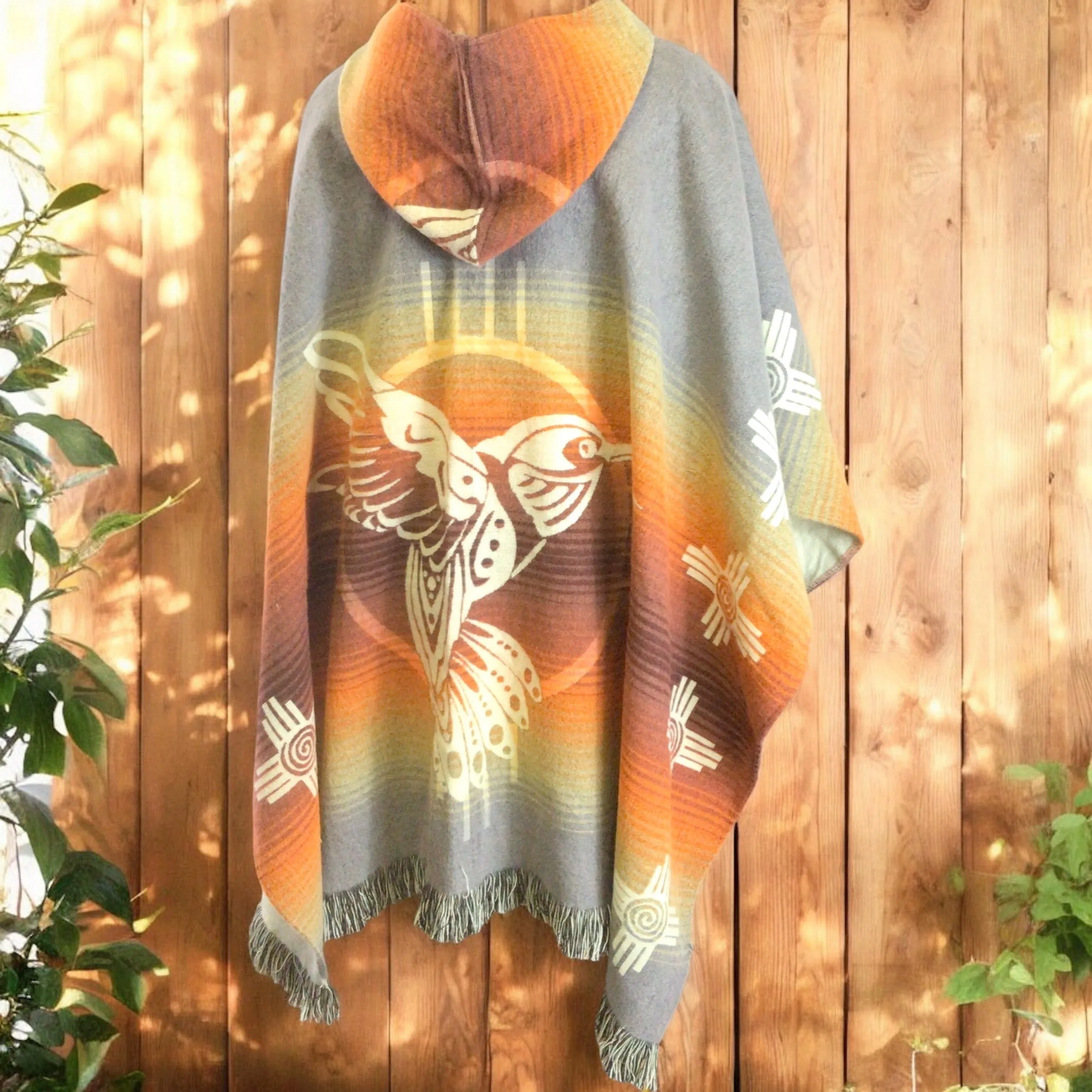 Handmade Ponchos brown and grey  ( hummingbird )