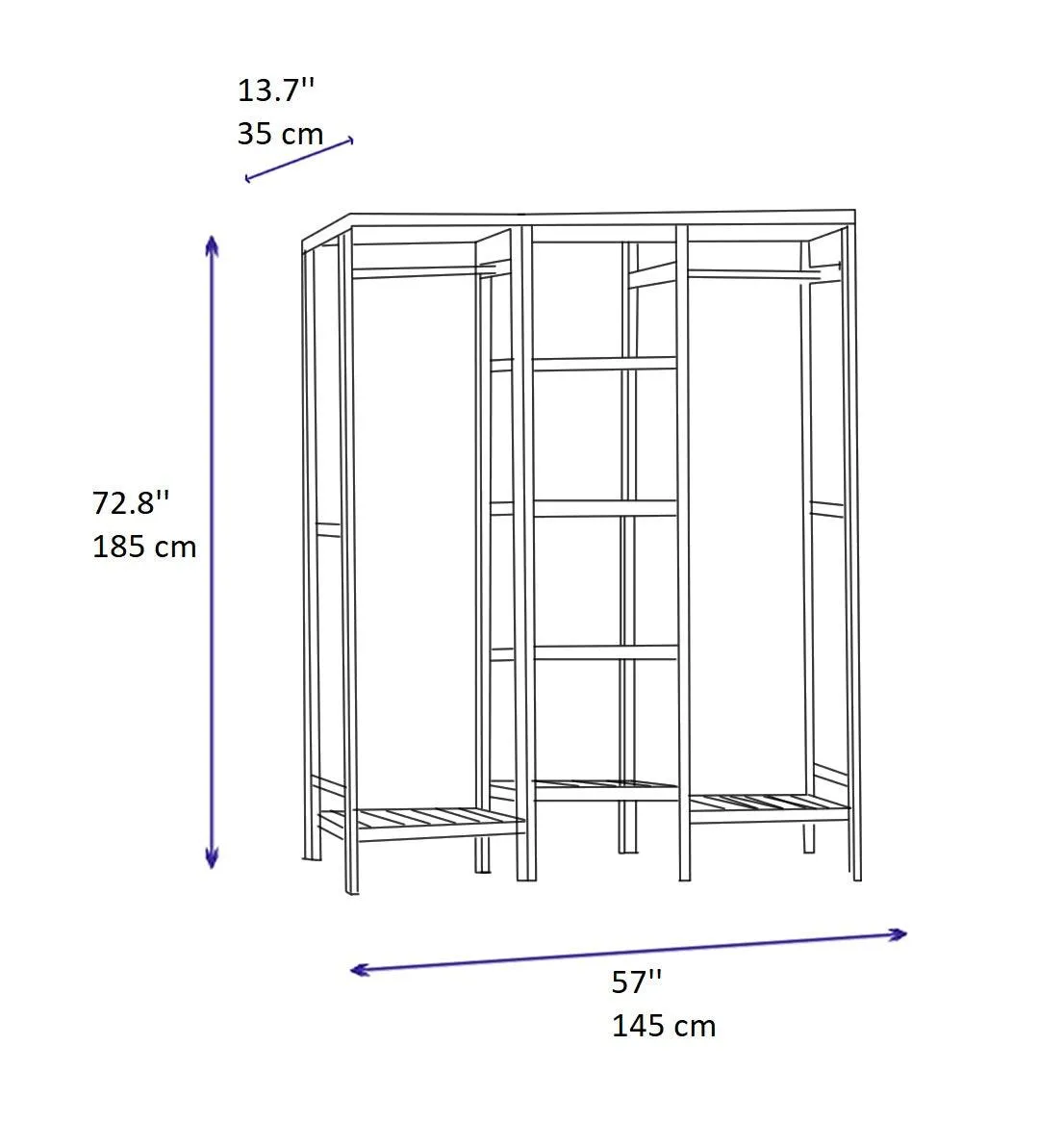 Handmade Solid Pine Wood Open Wardrobe Action 35