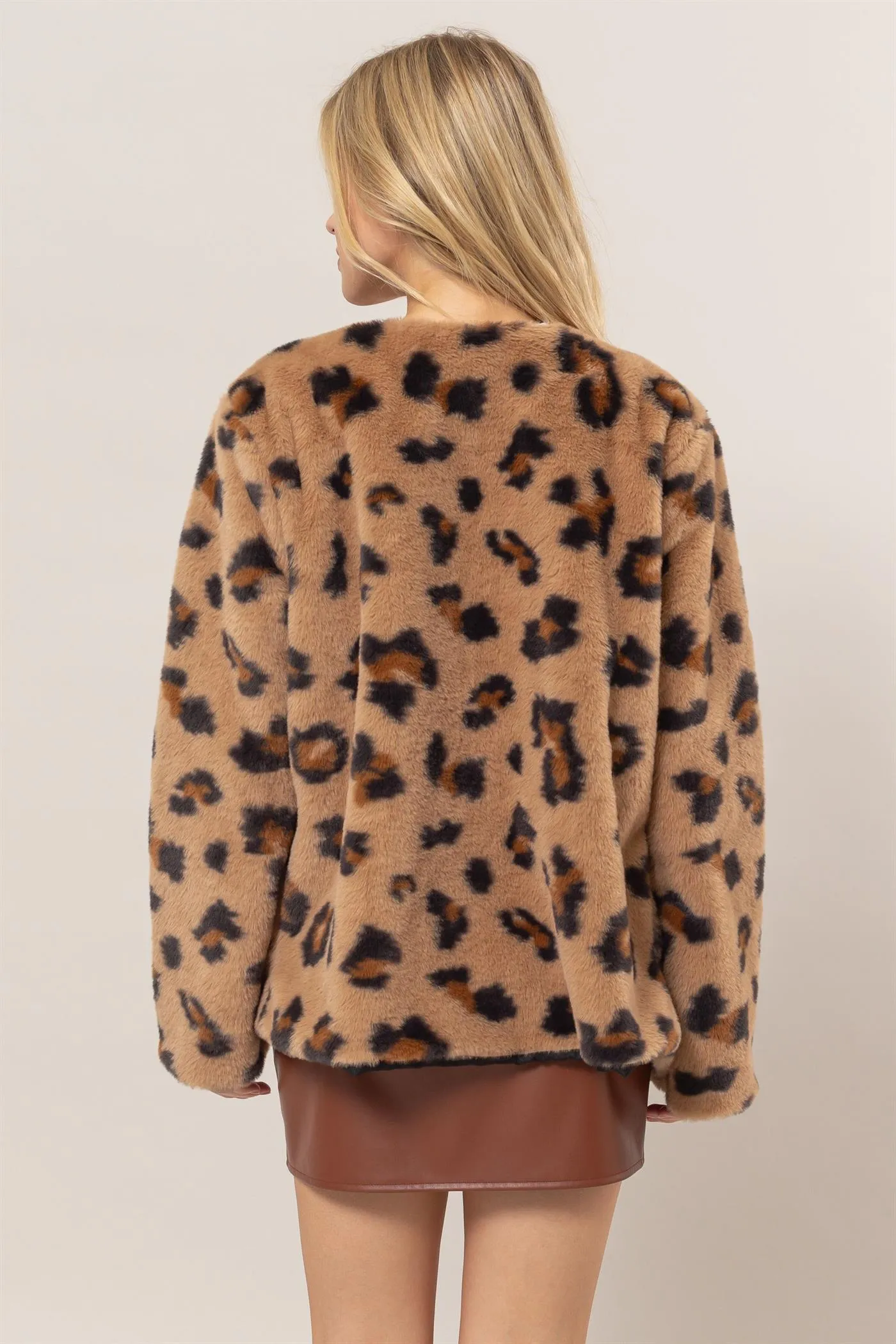 HF25C054-Animal Pattern Faux Fur Jacket