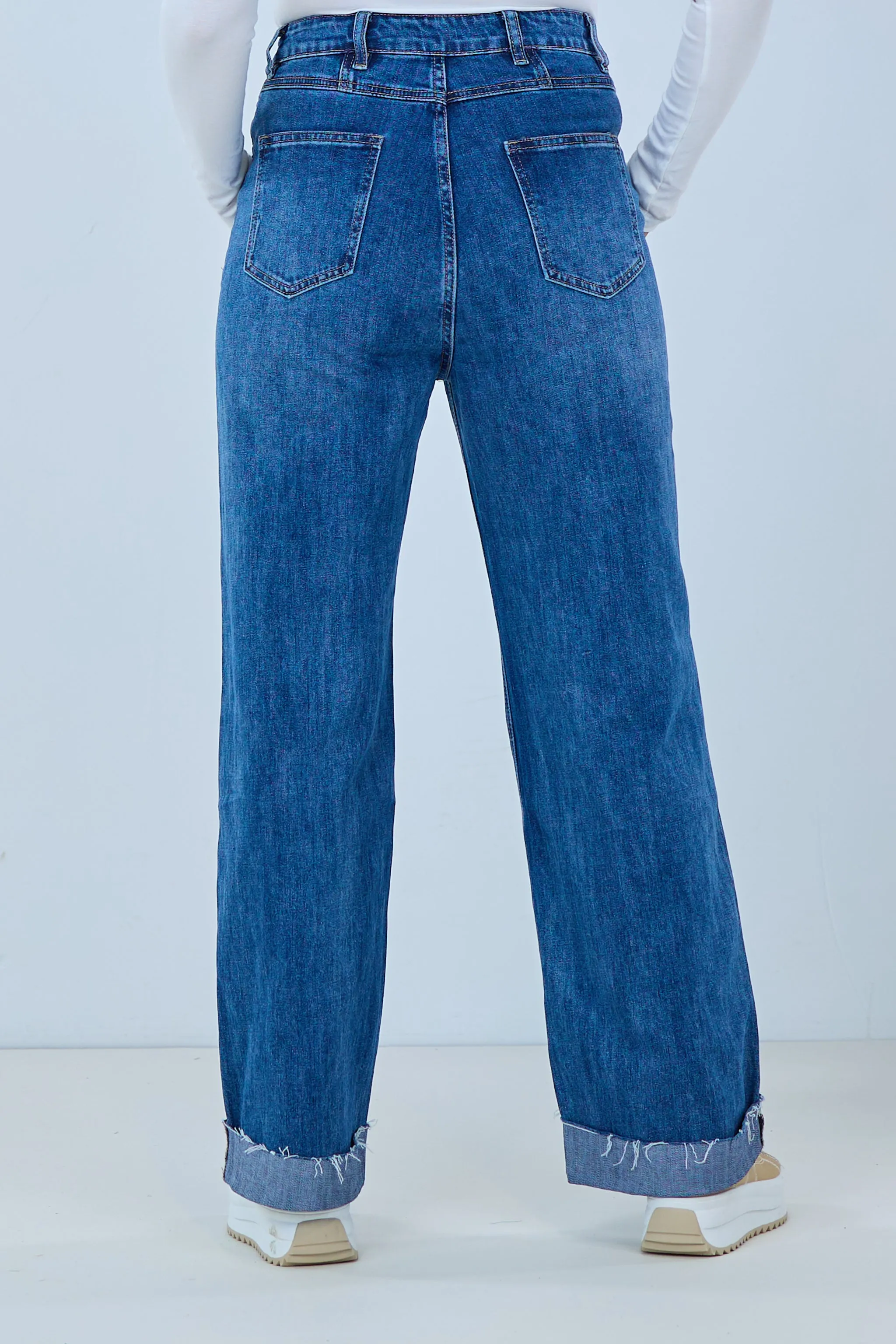 High Waist Jeans mit weitem Bein, denim