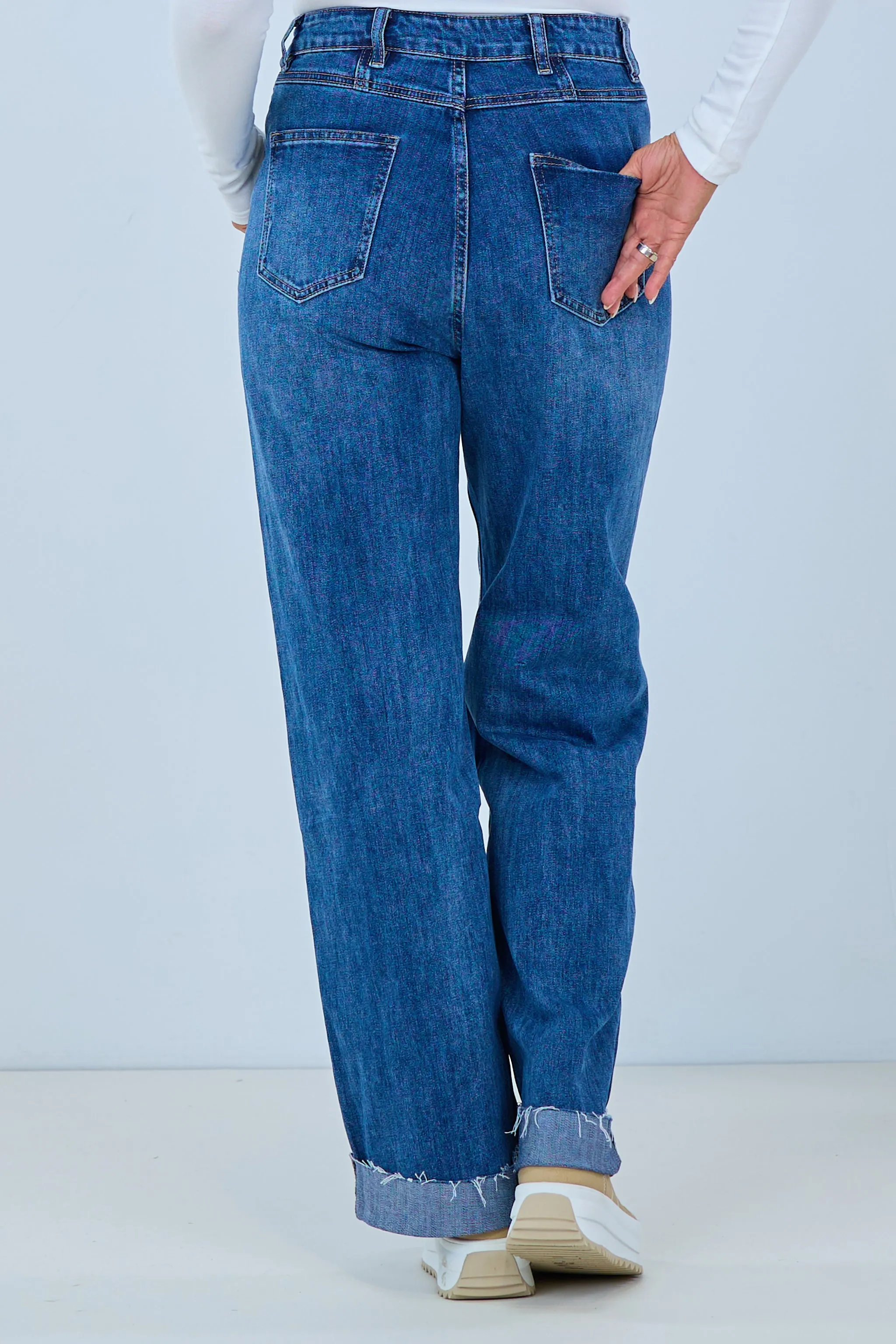 High Waist Jeans mit weitem Bein, denim