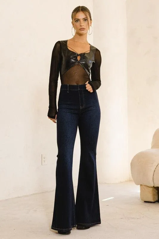 High Waisted Flare Blue Jeans