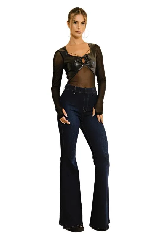 High Waisted Flare Blue Jeans