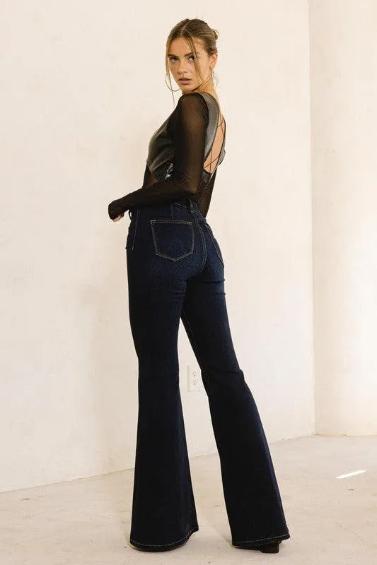 High Waisted Flare Blue Jeans