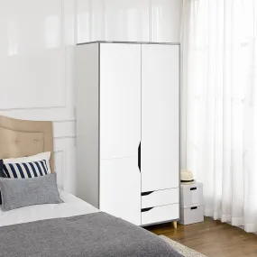 HOMCOM 2 Door Wardrobe with 2 Drawers, Hanging Rail, Shelves, Anti-tipping Design - White | Bedroom Clothes Storage Organiser