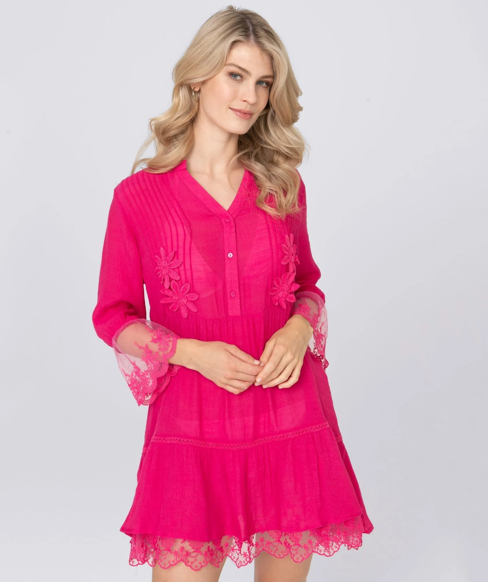 Hot Pink Summer Dress with Ruffle Hem