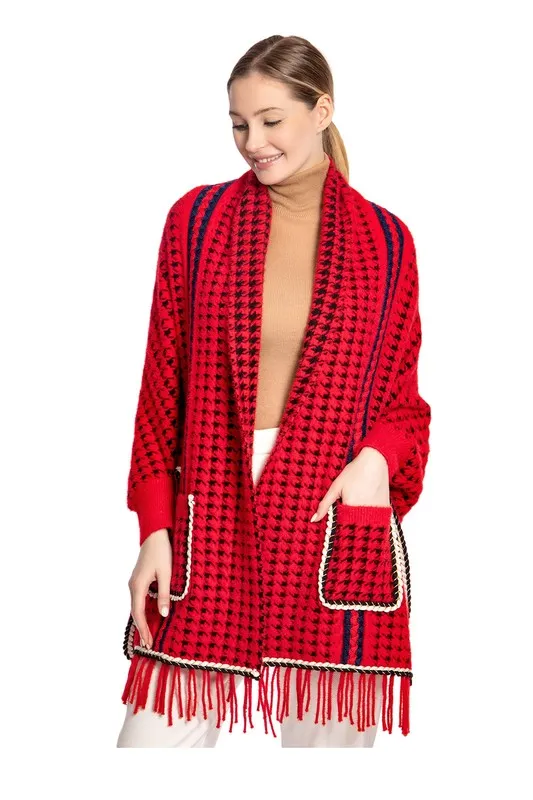 Houndstooth Sleeve Poncho