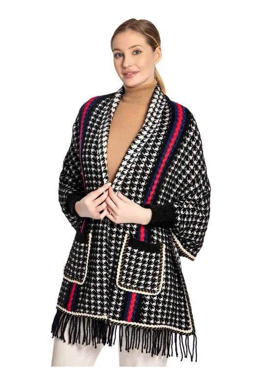 Houndstooth Sleeve Poncho