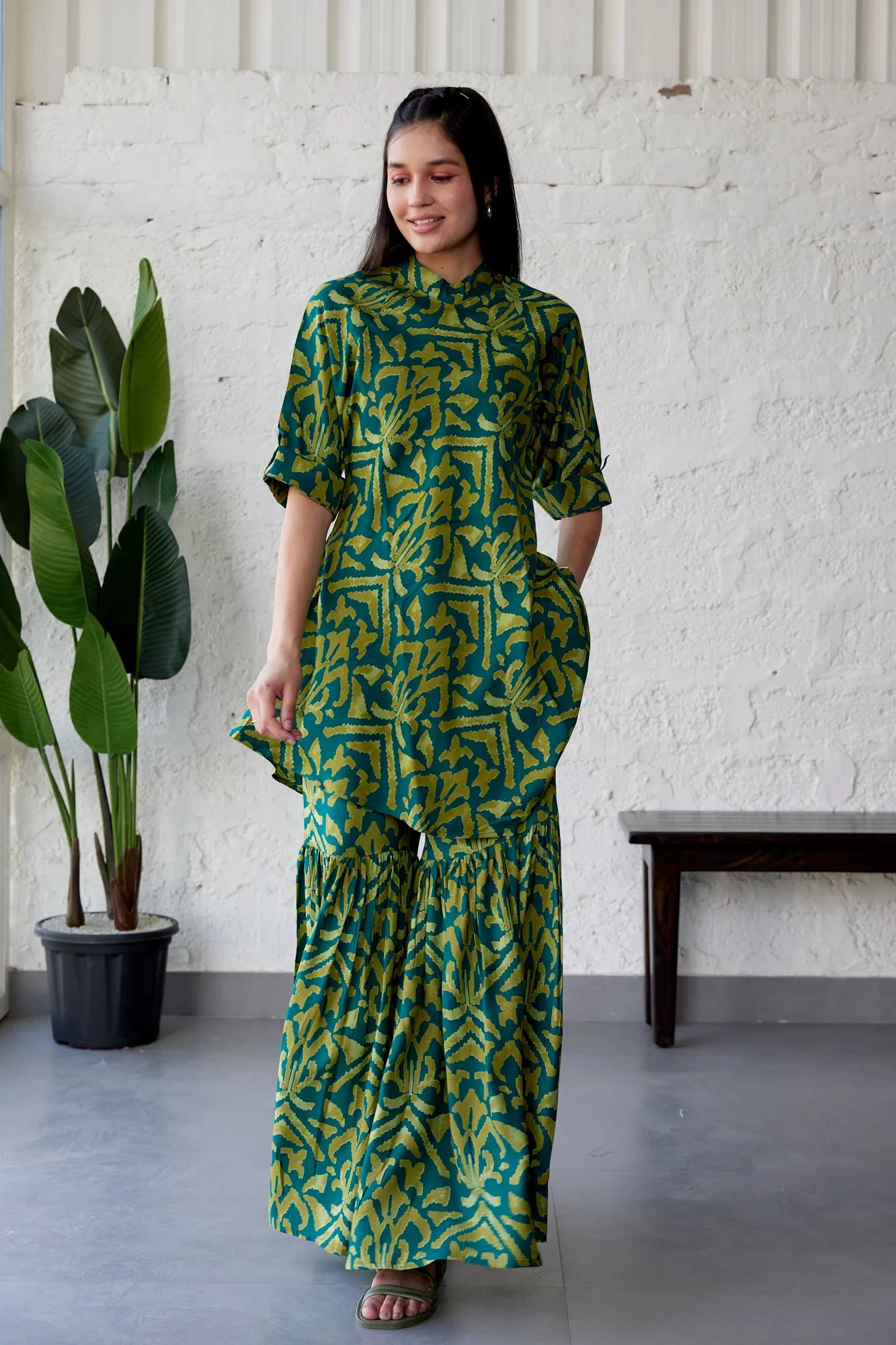 Ikat on Green Silk Co-ord Set