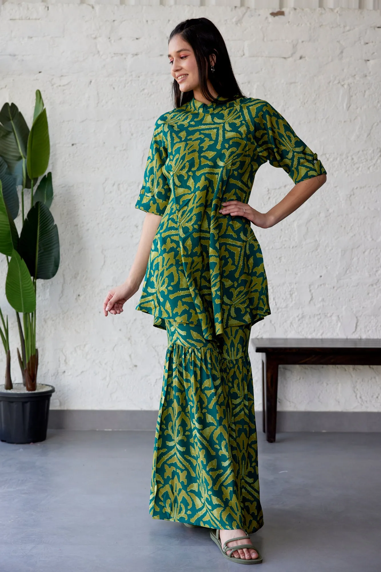 Ikat on Green Silk Co-ord Set