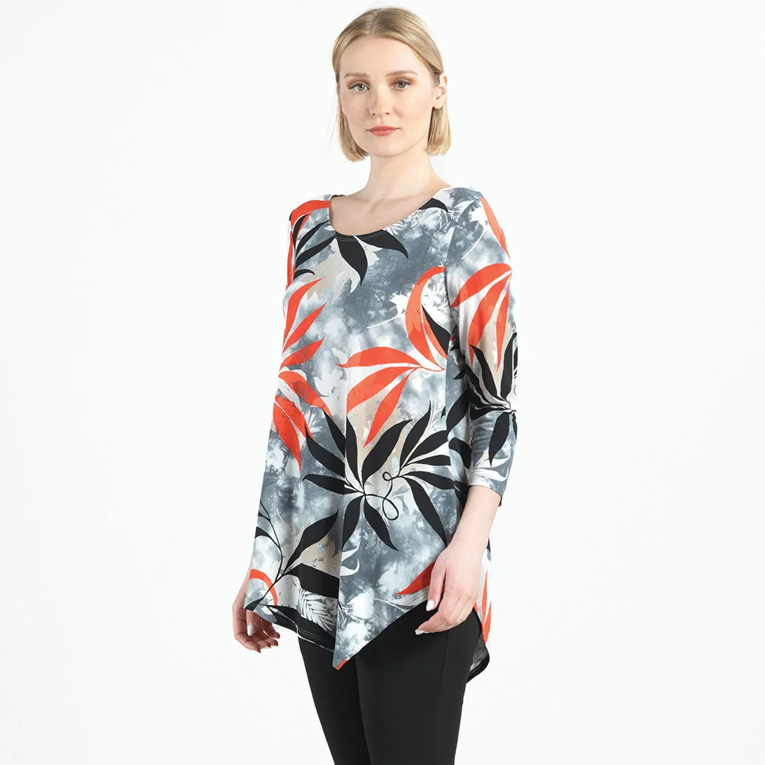 Kerchief Angle Hem Tunic - Leaf Scatter - Final Sale!