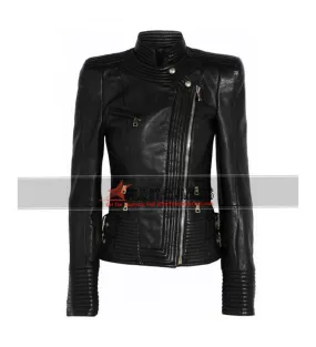 Kesha Rose Quilted Design Black Genuine Leather Jacket