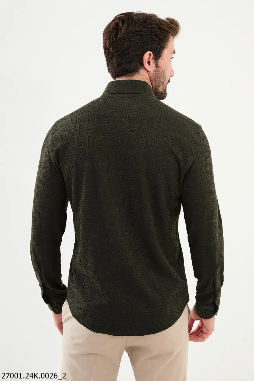 Khaki Textured Men's Shirt.