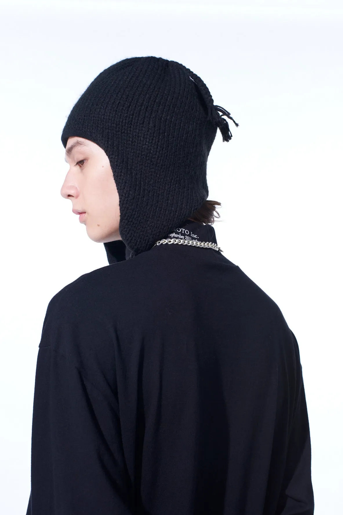 KNIT BEANIE WITH FRINGED EARPIECES