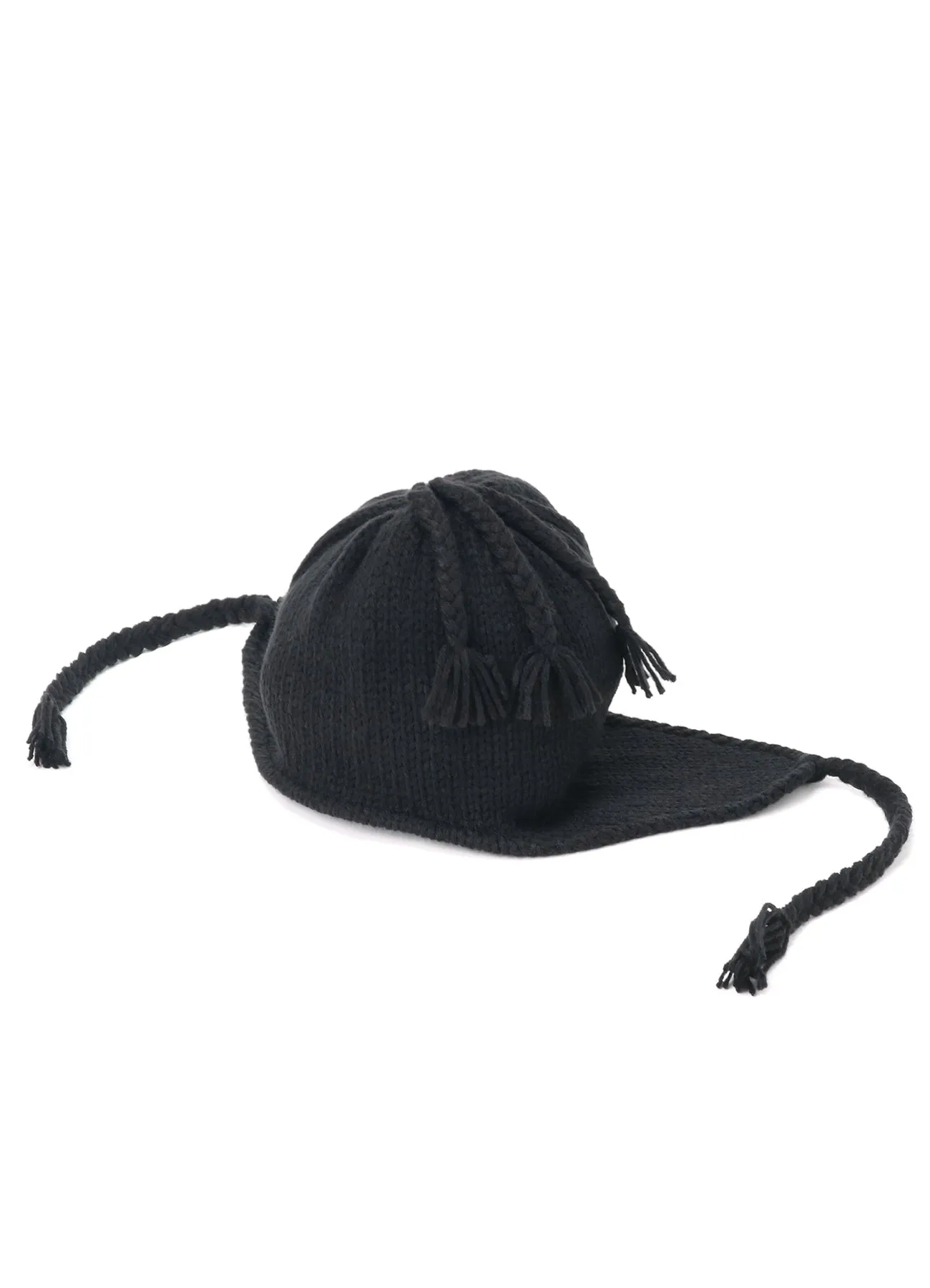 KNIT BEANIE WITH FRINGED EARPIECES