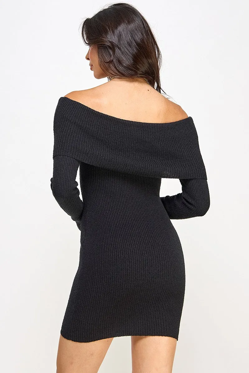 Knit Off Shoulder Sweater Dress (2 Color Options)