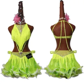 #L3131 Latin Dance Dress Competition Tassel Dress-Curled Edge Dance Skirt -Salsa-Rumba Costume