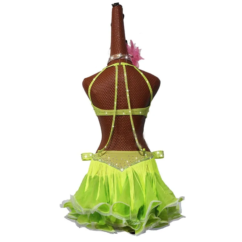 #L3131 Latin Dance Dress Competition Tassel Dress-Curled Edge Dance Skirt -Salsa-Rumba Costume