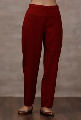 Lata Maroon Straight Woollen Pants