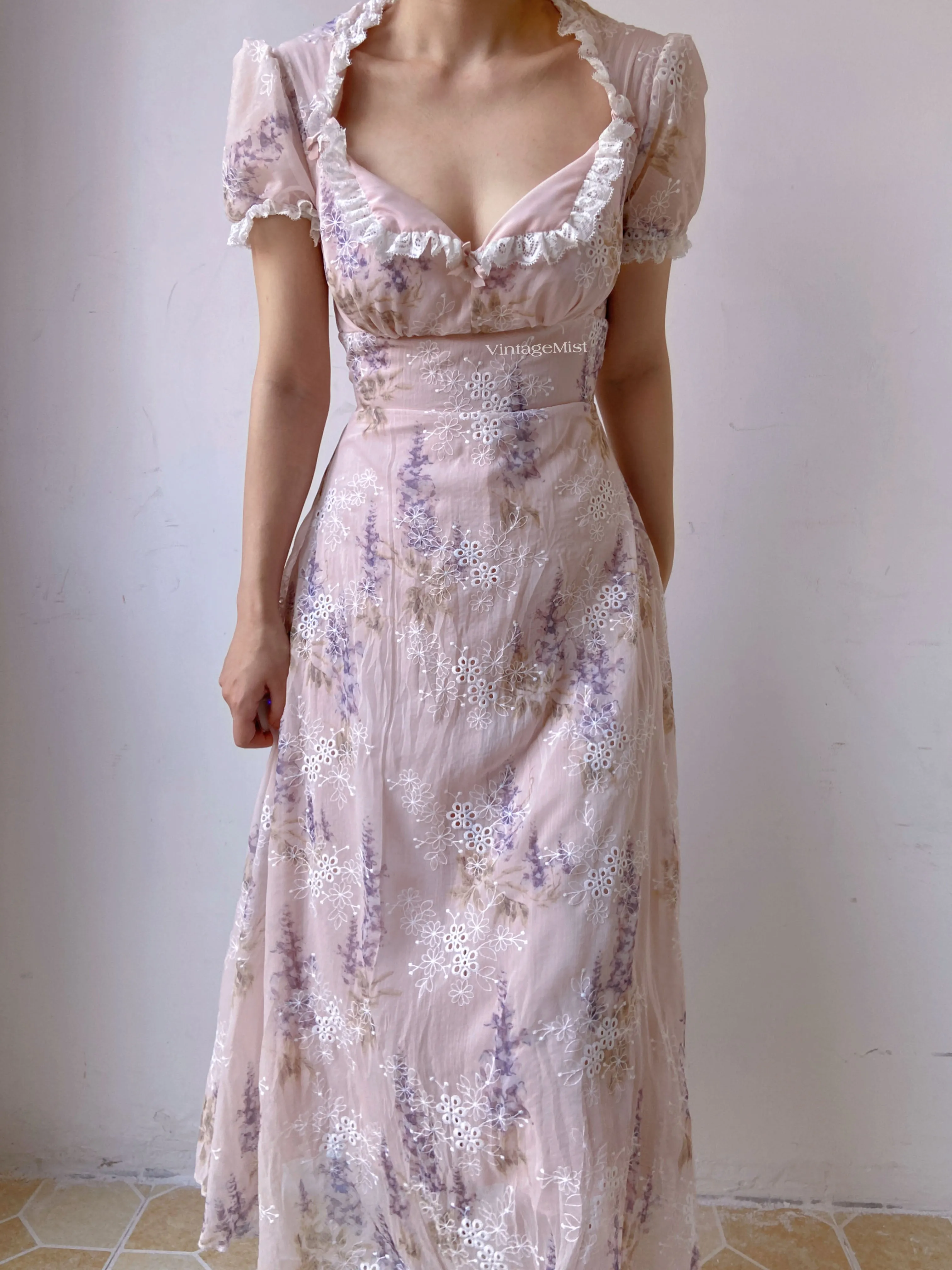 Lavender Embroidered Lace Trim Dress