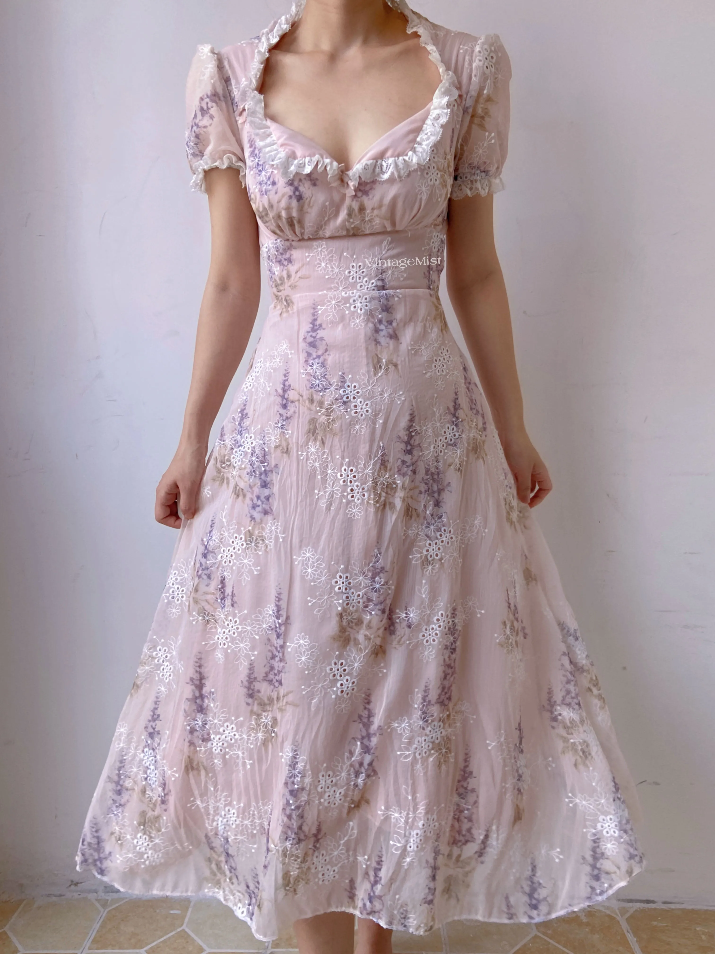 Lavender Embroidered Lace Trim Dress