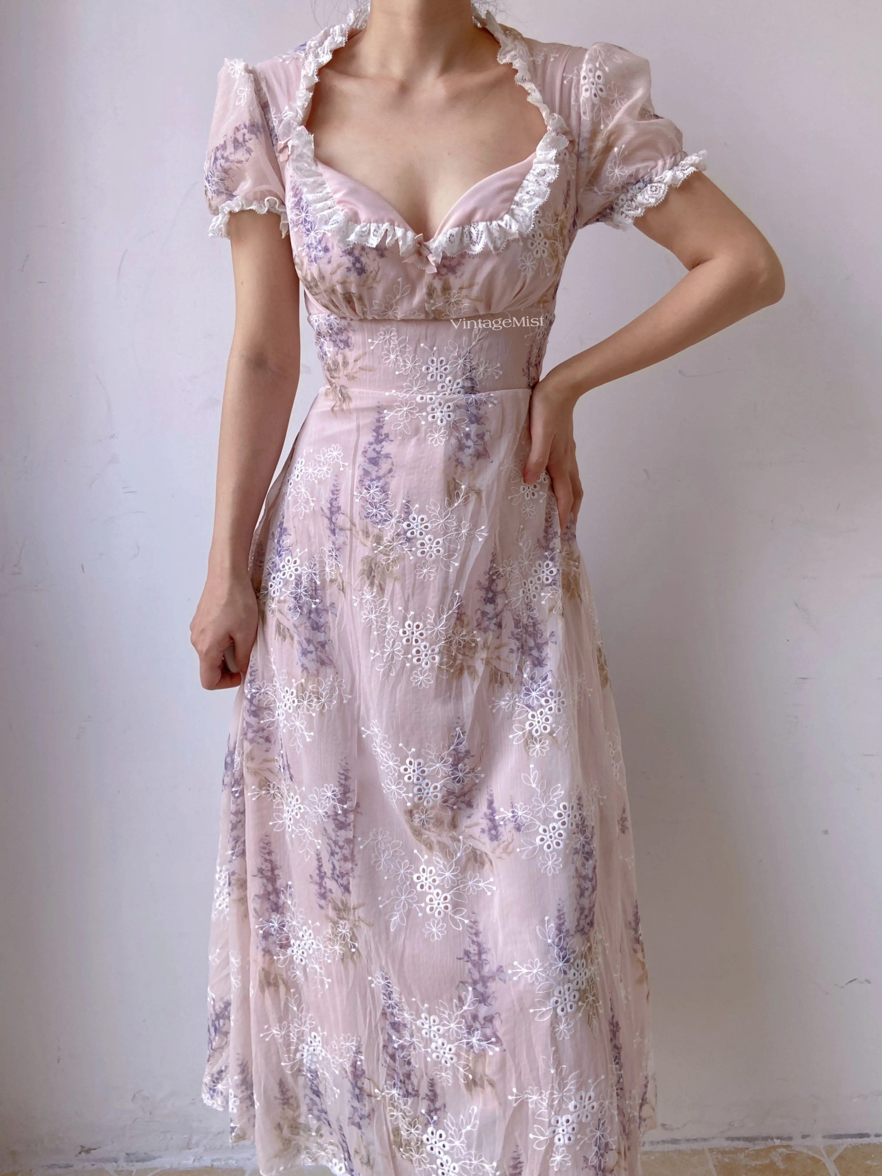 Lavender Embroidered Lace Trim Dress