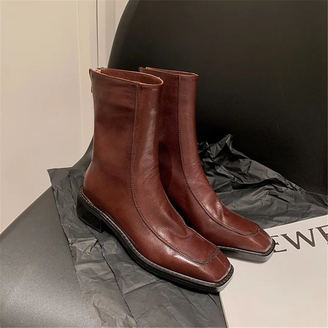 LeatherLux Elegant Cowhide Winter Boots