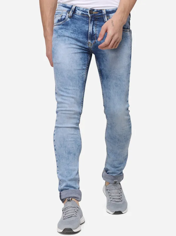 Light Blue Narrow Fit Solid Jeans | Greenfibre