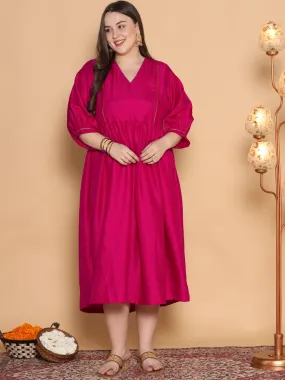 Magenta Silk Gathered Dress