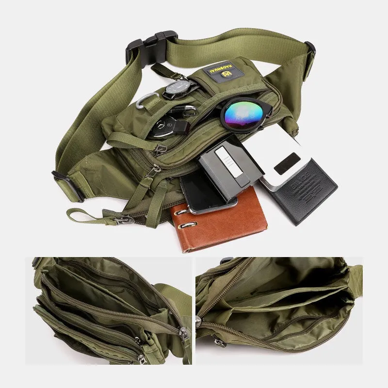 Men Nylon Multi-layer Large Capacity Chest Bag Multi-pocket Anti-theft Waist Bag Crossbody Shoulder